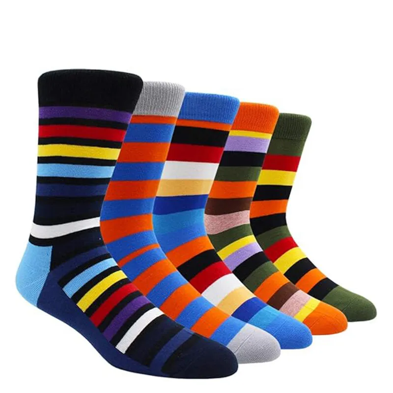 5 Pairs Stripe Happy Socks Men Cotton Funny Crew Socks Personality Bright Color Block  Mid Long Tube Socks Female Male Harajuku Skateboard Socks