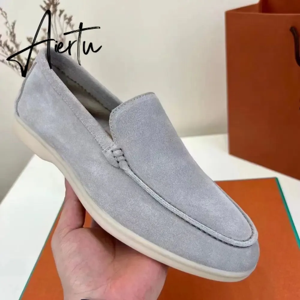 Aiertu  Men's Flat Shoes Autumn Winter High Quality LP Cattle Velvet Fabric Round Head Casual Men's Shoes Fashion Loafers