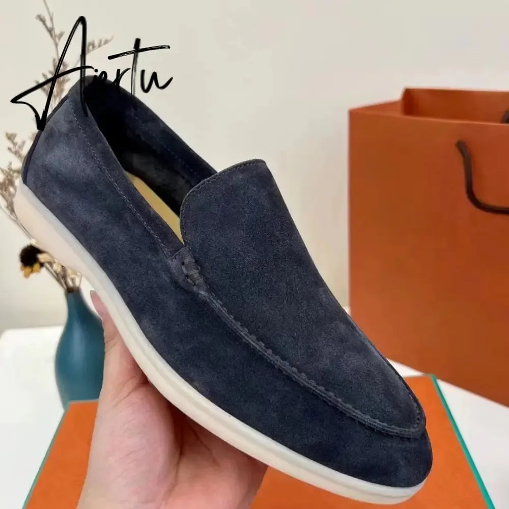 Aiertu  Men's Flat Shoes Autumn Winter High Quality LP Cattle Velvet Fabric Round Head Casual Men's Shoes Fashion Loafers