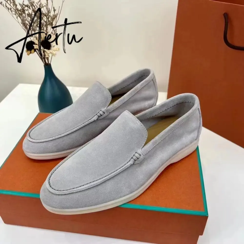 Aiertu  Men's Flat Shoes Autumn Winter High Quality LP Cattle Velvet Fabric Round Head Casual Men's Shoes Fashion Loafers