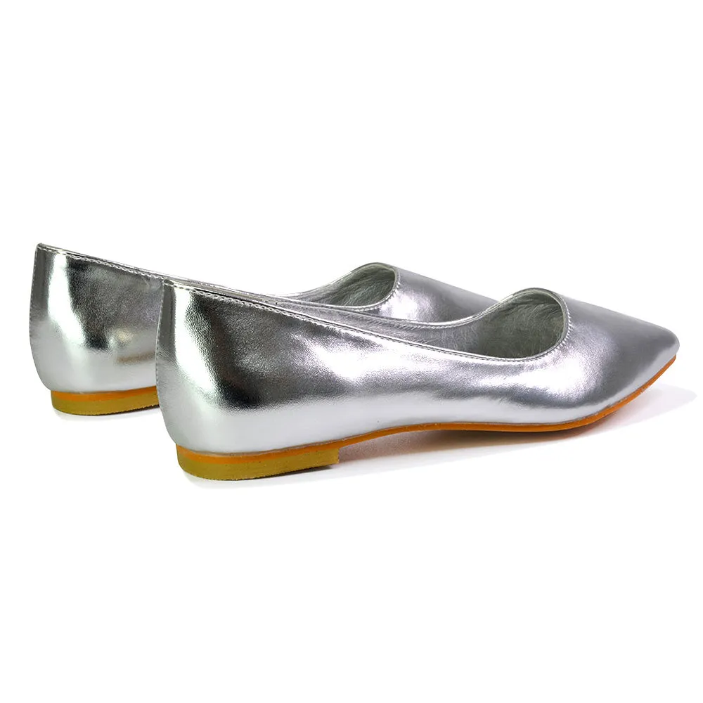 Bubbles Bridal Flats Pointed Toe Wedding Slip on Flat Ballerina Pump Shoes in Gold