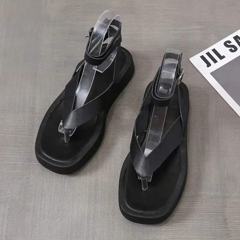 Hnzxzm 2024 Sandals Comfort Shoes for Women's Female Summer Flip Flops Platform Roman Style Low Heels Black Fashion Casual Ladies Shoes