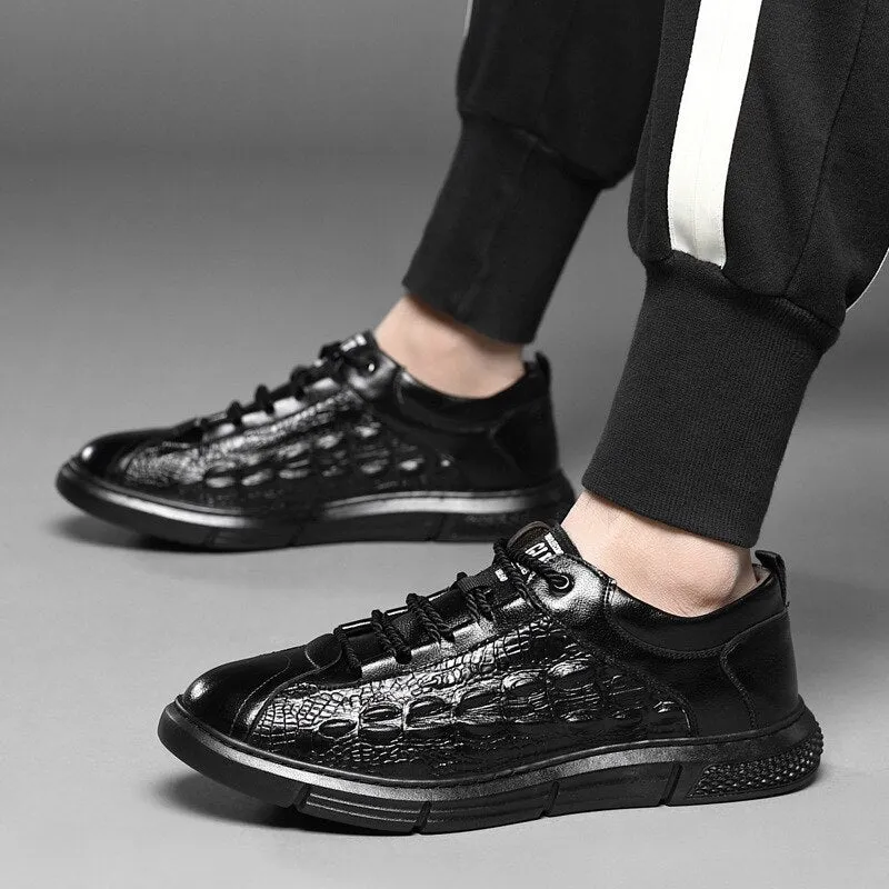 Hnzxzm Fashion Brand Genuine Leather Shoes Men Footwear Young Mens Casual Shoes High top Cow Leather Male Footwear Black A4388