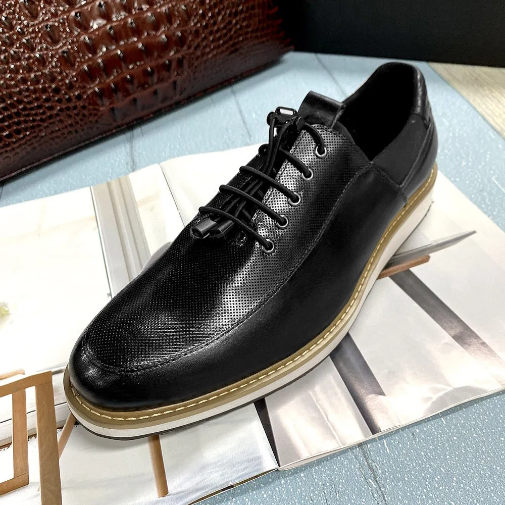 Men's Genuine Cow Leather Casual Shoes 39-46 Size Black Blue Sneaker Lace Up Breathable Travel Fashion Daily Shoes for Men