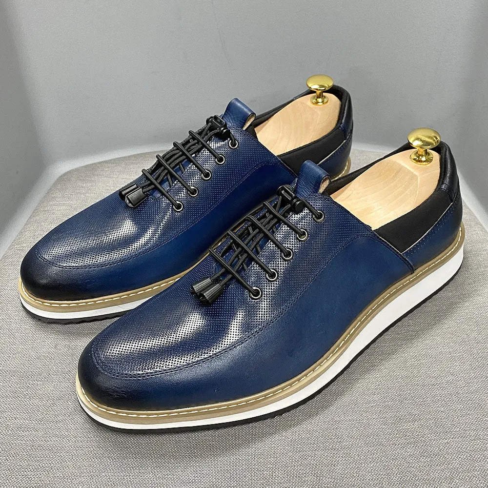 Men's Genuine Cow Leather Casual Shoes 39-46 Size Black Blue Sneaker Lace Up Breathable Travel Fashion Daily Shoes for Men