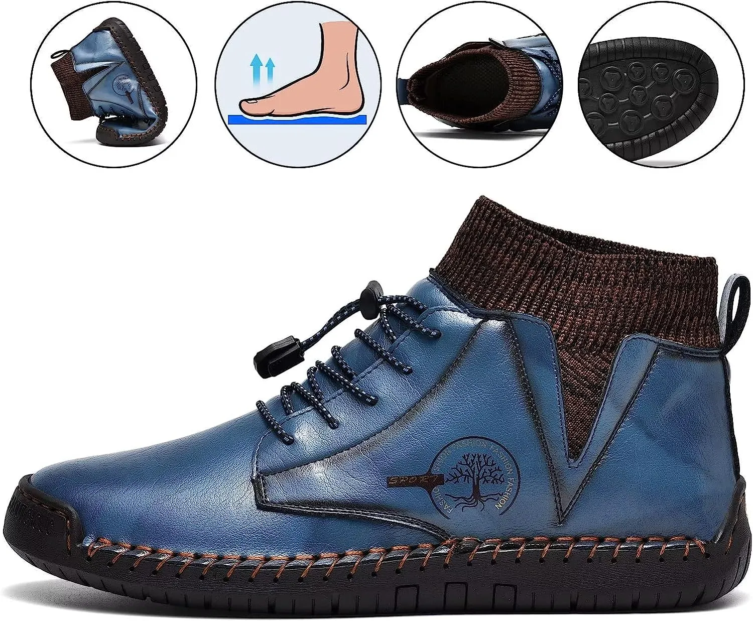 Mens Leather Loafers Fashion Casual Slip Driver Loafer Shoes Ankle Chukka Boots for Men