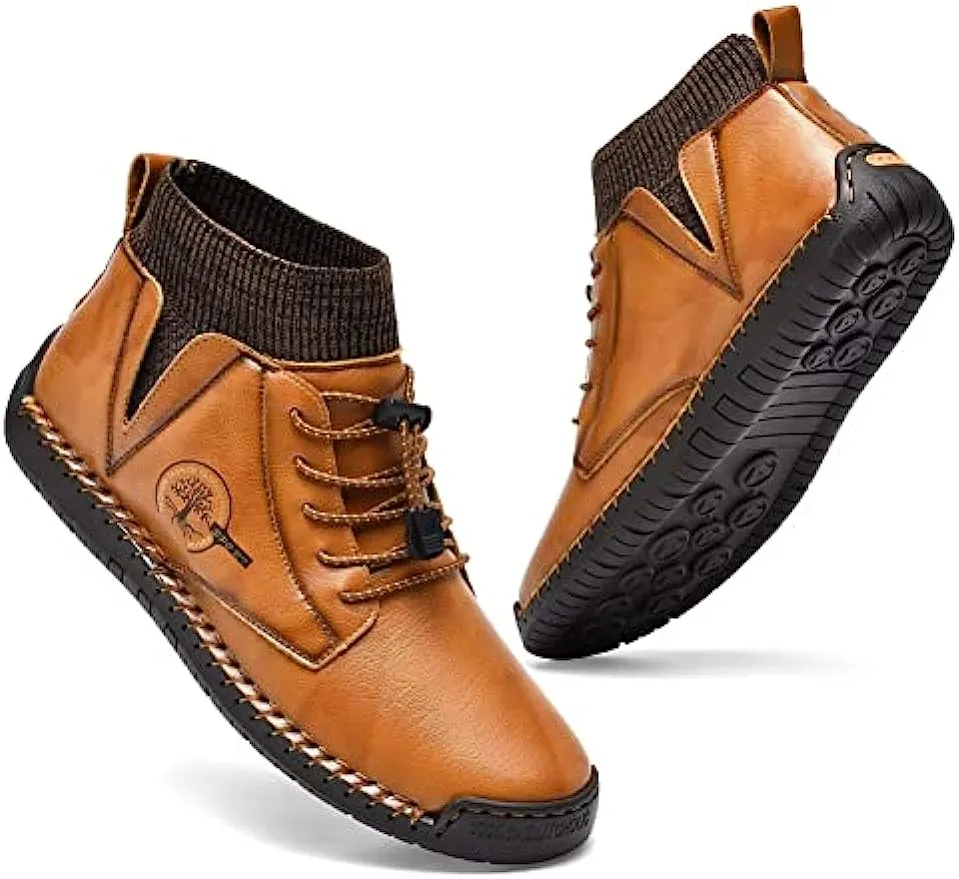Mens Leather Loafers Fashion Casual Slip Driver Loafer Shoes Ankle Chukka Boots for Men
