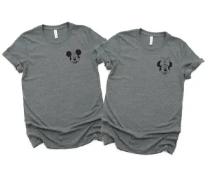 Mickey and Minnie Mouse Matching Disney Shirts - Disney Couples - Mickey and Minnie Left Chest Pocket Size - Outline