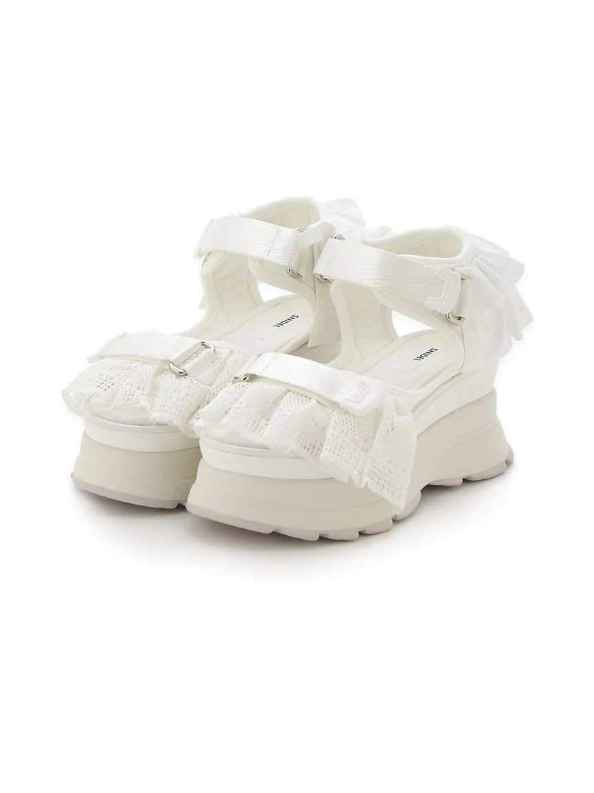 Ruffled Strap Chunky Sandals