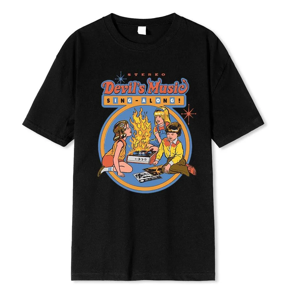Stereo Devil's Music Sing Along Men T-Shirt High Quality Tee Horror Comic Series Clothes Breathable Tshirt Summer Loose Cotto Top